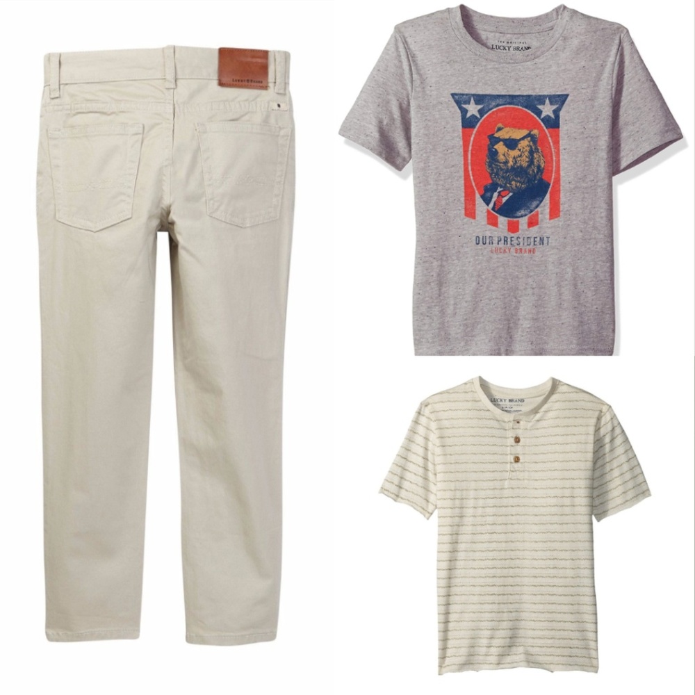 Lucky Brand Boys Twill Khaki Pants Short Sleeve Shirt Clothes Lot Size 4-5 4